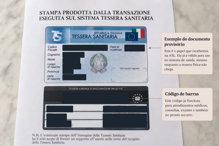 Documento provisório da tessera sanitaria recebido na ASL